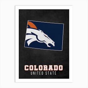 Denver Broncos Colorado State Map Art Print