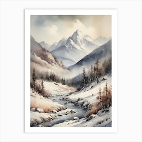 Vintage Muted Winter Mountain Landscape (5) Art Print