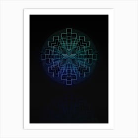 Neon Blue and Green Abstract Geometric Glyph on Black n.0075 Art Print