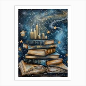 Books And Stars Reading Nook Print Fantasy Print Cozy Home  Art Print