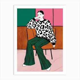 Woman In Leopard Sweater Art Print