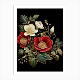 Christmas Rose 2 William Morris Style Winter Florals Art Print