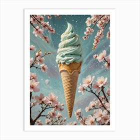 Cherry Blossom Ice Cream Cone no1 Art Print