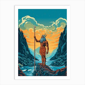  A Retro Poster Of Poseidon Holding A Trident 1 Art Print