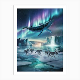 Shattered Realities of the Frozen World Whales And Reindeer Art Print