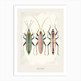 Colourful Insect Illustration Katydid 5 Poster Art Print