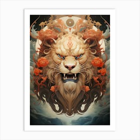 Lion Head Floral Art Print