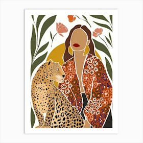 Leopard And Woman Art Print