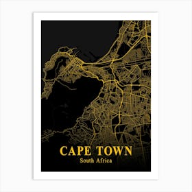 Cape Town Gold City Map 1 Art Print