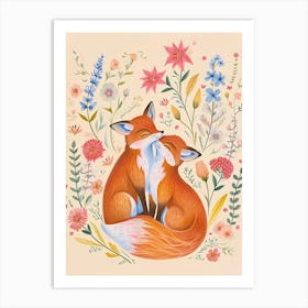 Folksy Floral Animal Drawing Fox 2 Art Print