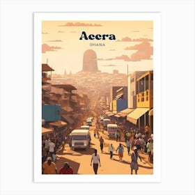 Accra Ghana Vibrant Africa Busy Street Travel Illustration Art Print
