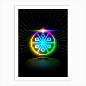Neon Geometric Glyph Abstract in Candy Blue and Pink with Rainbow Sparkle on Black n.0292 Art Print
