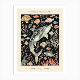 Wobbegong Shark Seascape Black Background Illustration 4 Poster Art Print
