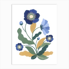 Wild Flower Blue Hellebore Botanical Painting Art Print