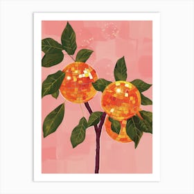 Orange Disco Ball Tree Green Oranges Art Print