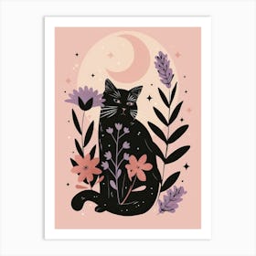 Black Cat With Flowers 9 Art Print