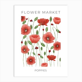 Flower Market Red Poppies and Ladybugs Art Print