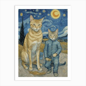 Starry Night With Cats Art Print