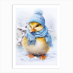 Winter Duckling In A Scarf Pencil Illustration 4 Art Print