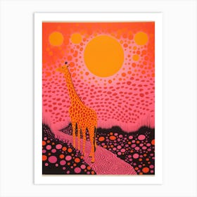 Giraffe In The Sunset Orange Tones 3 Art Print