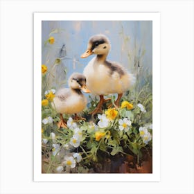 Ducklings In A Bed Of Flowers Painting 2 Art Print