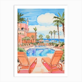 The Resort At Pelican Hill   Newport Beach, California   Resort Storybook Illustration 3 Art Print