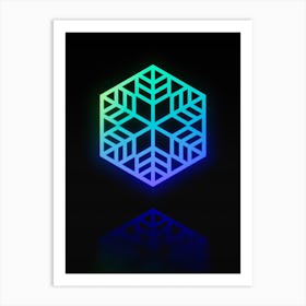 Neon Blue and Green Abstract Geometric Glyph on Black n.0228 Art Print