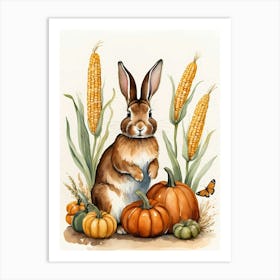 Painting Of A Cute Bunny With A Pumpkins (22) Art Print