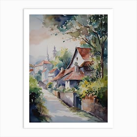 Watercolor Of A Village 1 Art Print