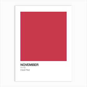 November Birth Month Colour Red Art Print