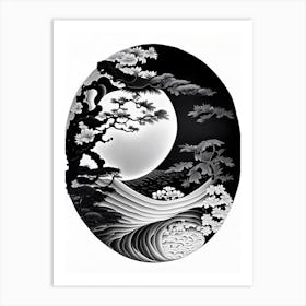 Black And White Yin and Yang 1, Japanese Ukiyo E Style Art Print