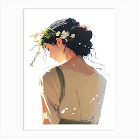 Girl With Flowers In Her Hair Art Print