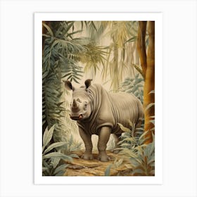 Rhino Peeking Out From Behind The Leaves 1 Art Print