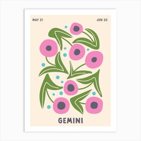 Gemini Print Zodiac Poster Astrology Wall Decor Flower Market Botanical Art Print