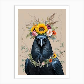 Crow With Sunflowers Art Print