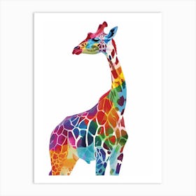 Rainbow Giraffe Bending Its Neck Watercolour Art Print