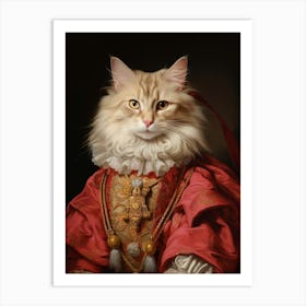 Cat In Red Medieval Clothing 1 Art Print