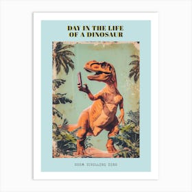 Dinosaur & A Smart Phone Retro Collage 4 Poster Art Print