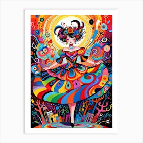 Colorful Girl In A Colorful Dress Art Print