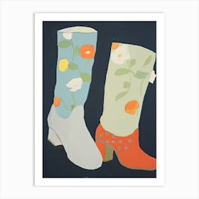 Painting Of Cowboy Boots With Flowers, Pop Art Style 8 Art Print