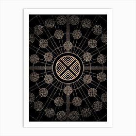 Geometric Glyph Radial Array in Glitter Gold on Black n.0396 Art Print