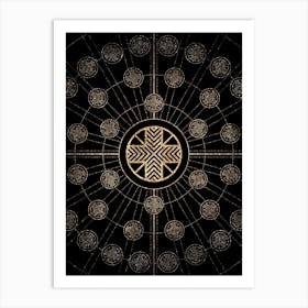 Geometric Glyph Radial Array in Glitter Gold on Black n.0095 Art Print