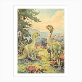Vintage Storybook Style Dinosaur Watercolour Painting Art Print