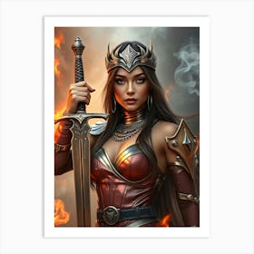 Warrior Woman Holding A Sword Art Print