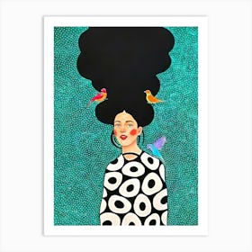 Woman and three birds Art Print