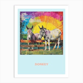 Donkey Rainbow Retro Poster 2 Art Print
