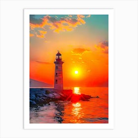 Sunset At The Lighthouse 1 Art Print