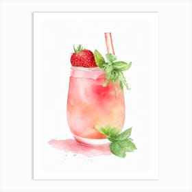 Strawberry Mule, Cocktail, Drink Pastel Watercolour Art Print