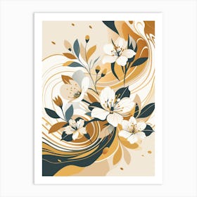 Abstract Floral Gold Blossoms Art Print