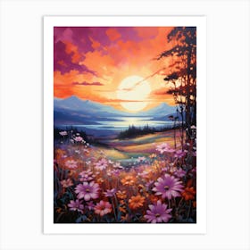 Sunset With Flowers Art Print